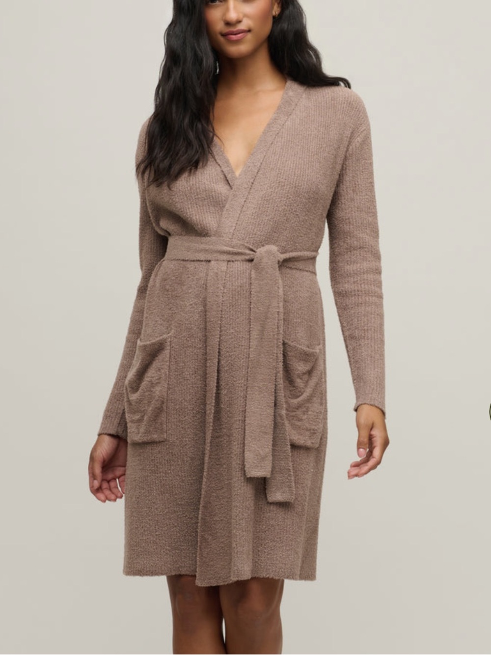 BAREFOOT DREAMS WOMENS COZYCHIC LITE RIBBED BEIGE ROBE SMALL/MEDIUM
